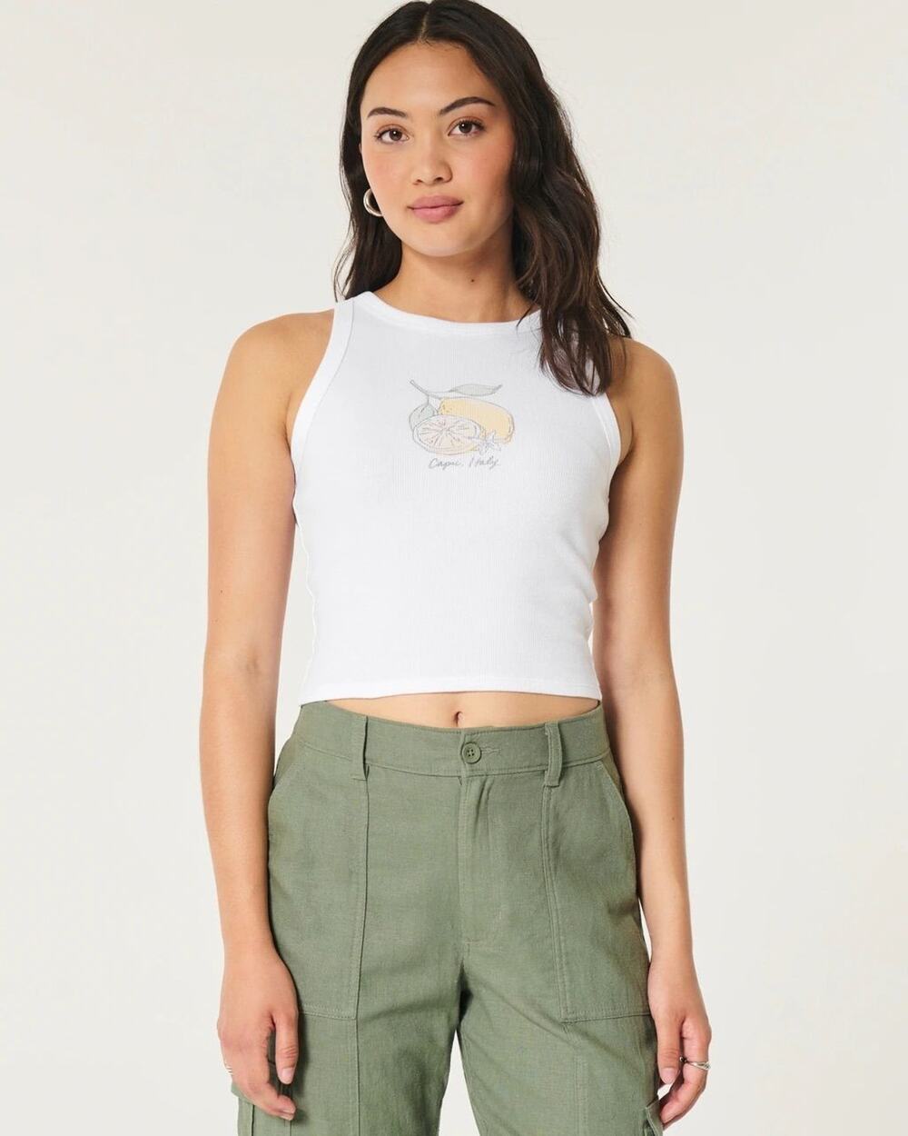 Hollister Capri Graphic Ribbed Tank Top Size Medium Y2K